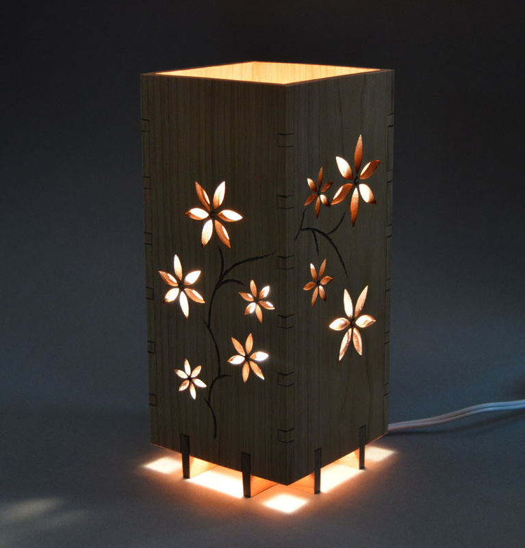 laser cut and etched flower lamp