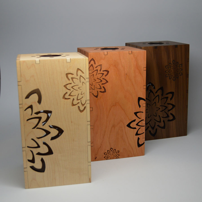 Laser cut and etched flower lamps