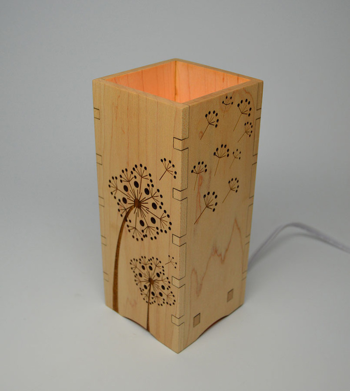 Laser cut and etched lamp