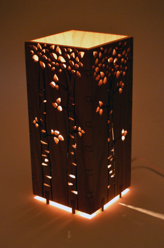 Laser cut wood tree lamp